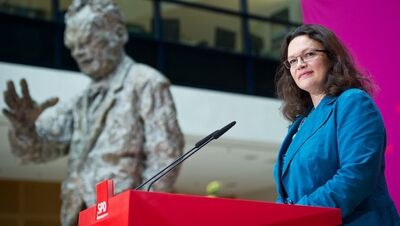 Jedes Mitglied hat die Chance über eine Koalition abzustimmen, so Andrea Nahles am Montag in Berlin (Foto dpa)