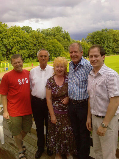 (v.l.) Norbert Thiele, Hans Eichel (MdB), Uli Gottschalck (MdL), Bernd Hirdes (OV Lohfelden), Marko Haselböck (UK Söhre)